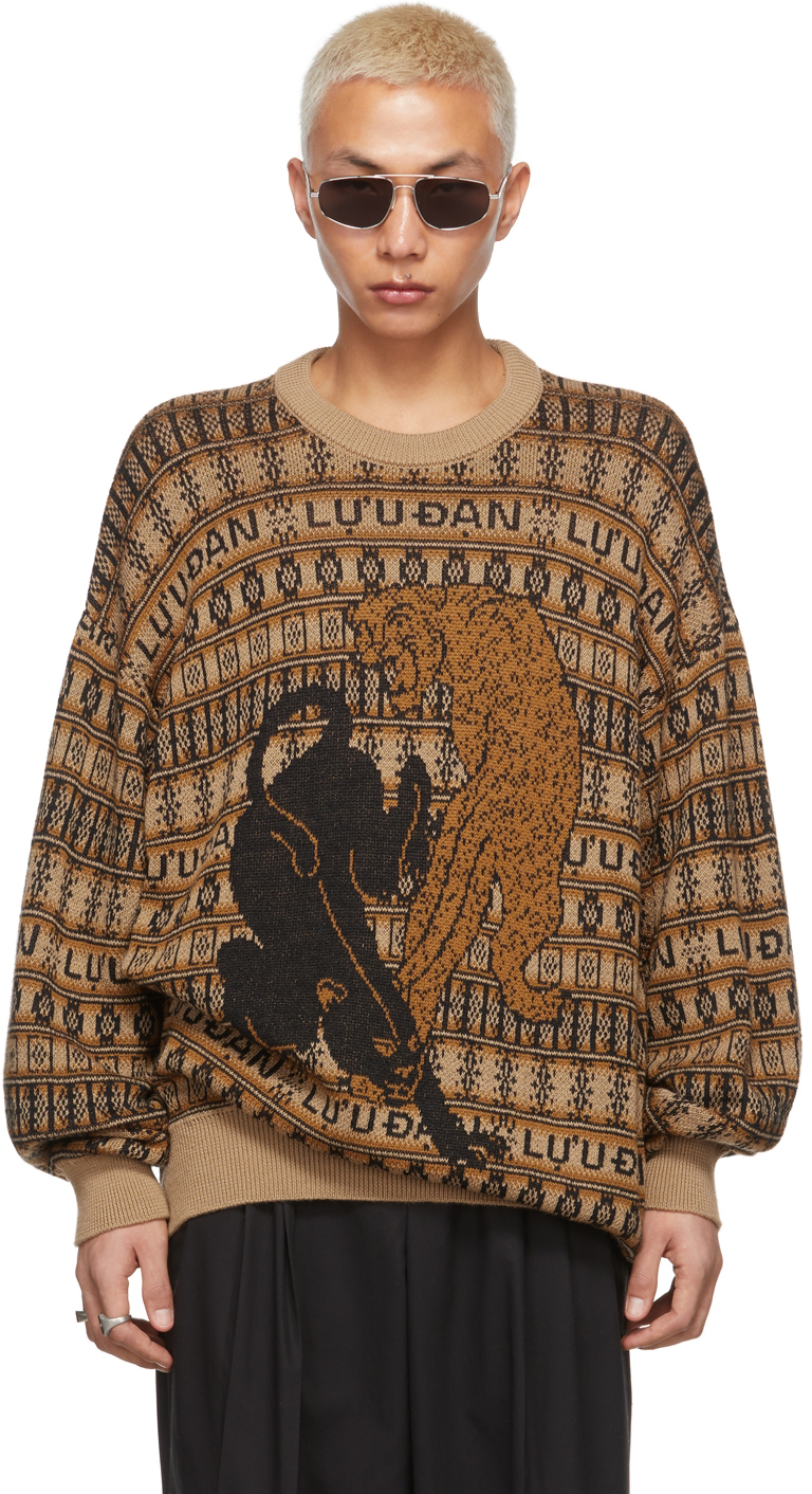 SSENSE Exclusive Tan & Black Jacquard Leopards Sweater