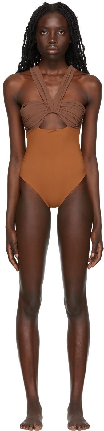 Nensi Dojaka Brown & Tan Butterfly One-Piece Swimsuit