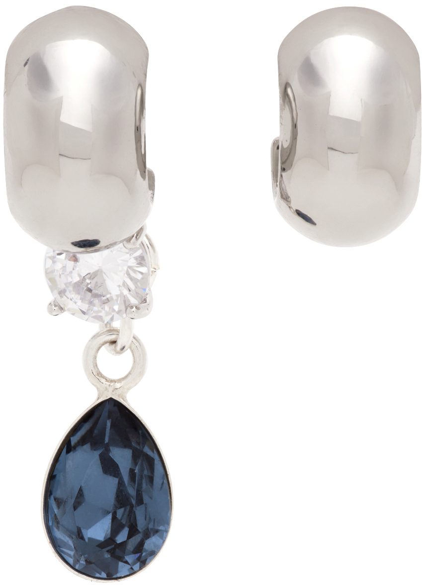 Mounser Silver & Blue Mismatched Glint Huggie Earrings
