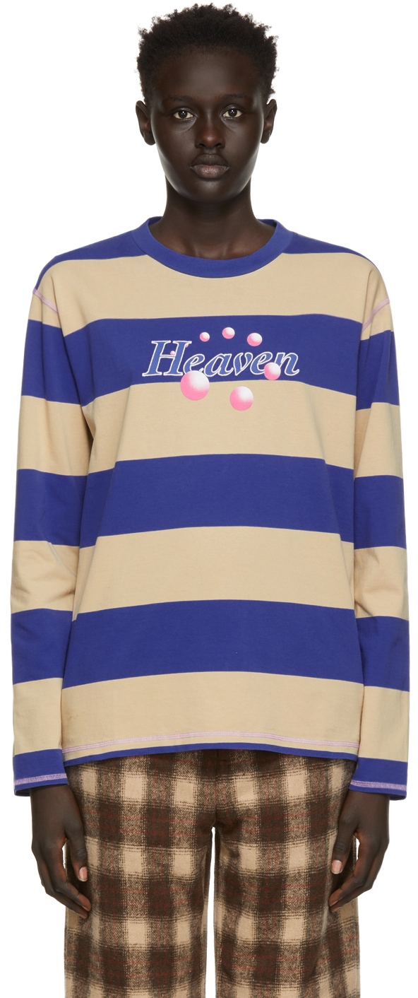 Marc Jacobs Heaven Blue & Beige Stripe Long Sleeve T-Shirt | Smart