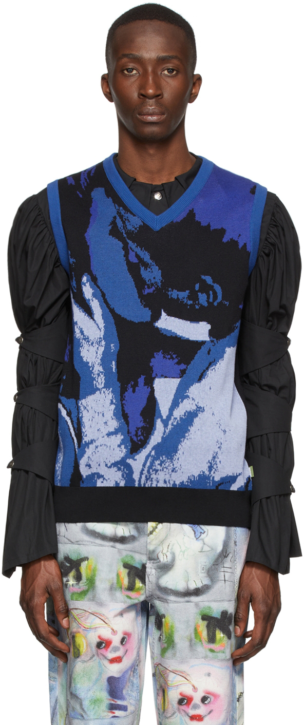 Marc Jacobs Heaven Blue Cotton V-neck Vest In Blue/black ModeSens