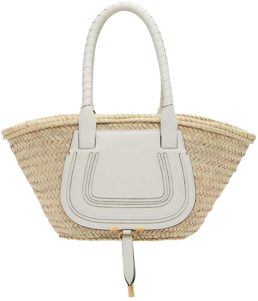 Chloé Beige & White Medium Marcie Basket Bag