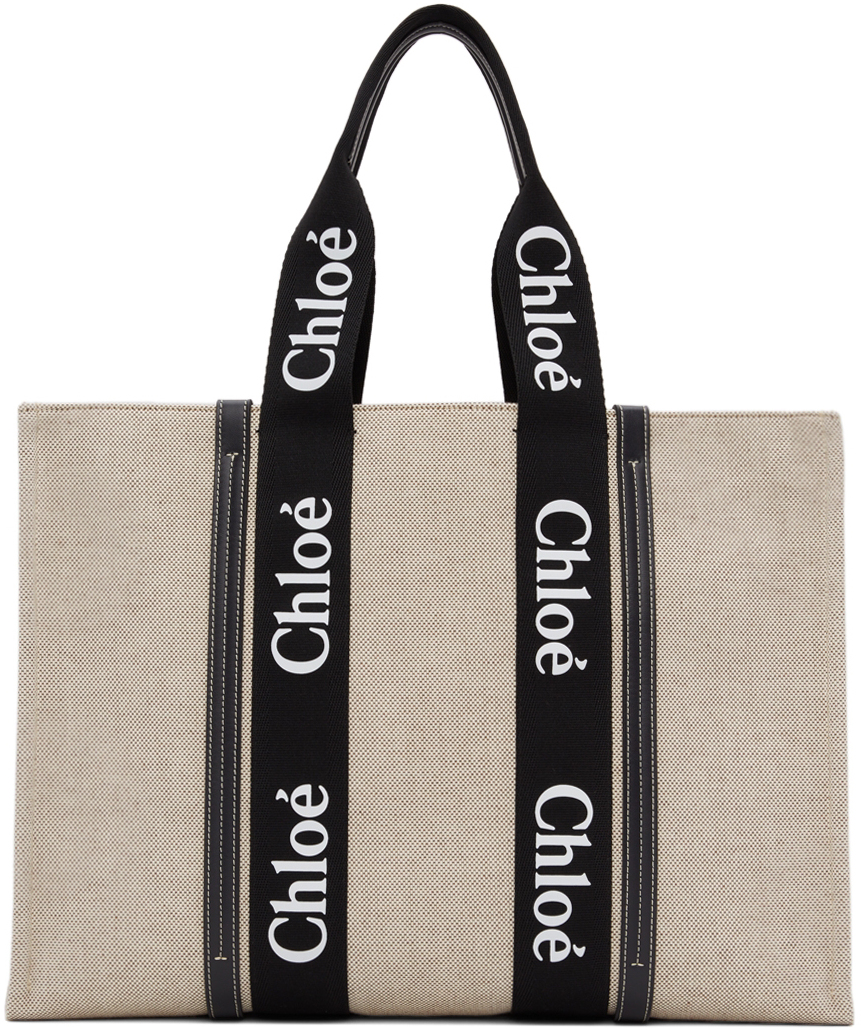 Chloé Off-White & Black Large Woody Tote Bag
