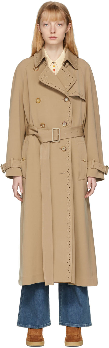 Beige Long Belted Trench Coat