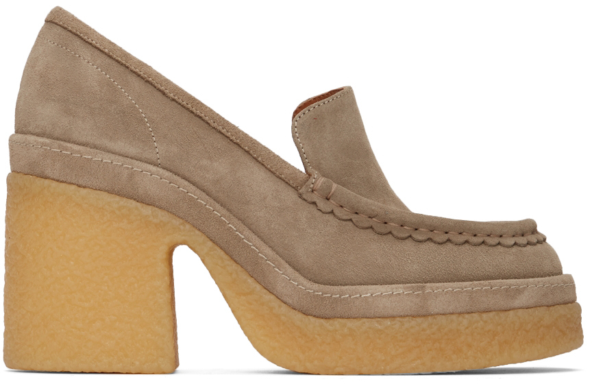Chloé Taupe Suede Jamie Heeled Penny Loafers