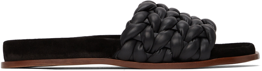 Chloé Black Braided Leather Kacey Flat Sandals