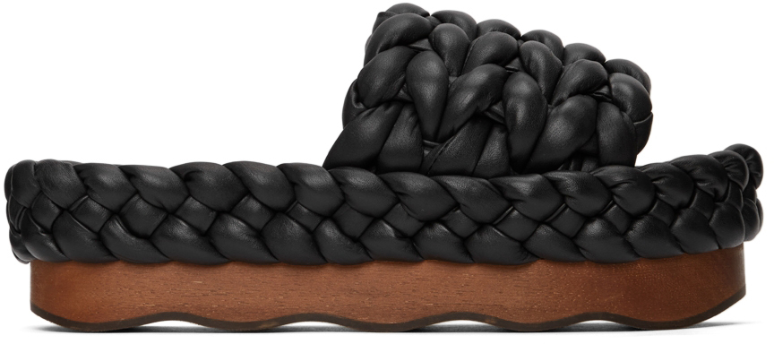 Chloé Black Wavy Braided Leather Sandals