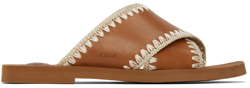 Chloé Brown Leather Threading Flat Sandals