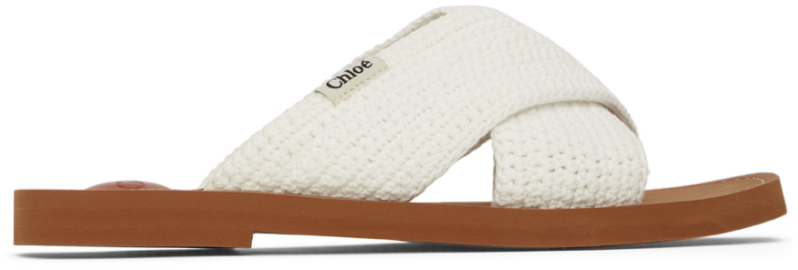 Chloé White Crochet Woody Flat Sandals