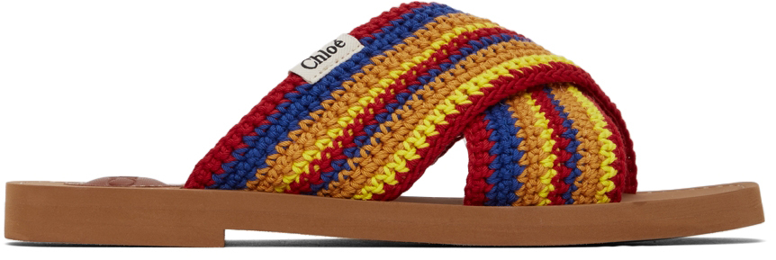 Chloé Multicolor Crochet Woody Flat Sandals