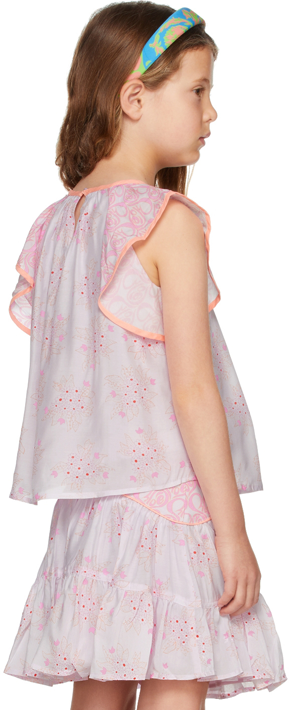 Chloé Kids Pink Floral Ruffle Tank Top In S79 Rose