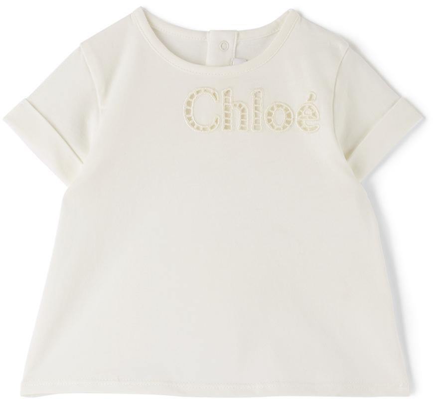 Chloé Baby Off-White Embroidered Logo T-Shirt