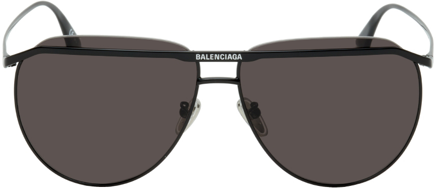Balenciaga Black Metal Aviator Sunglasses