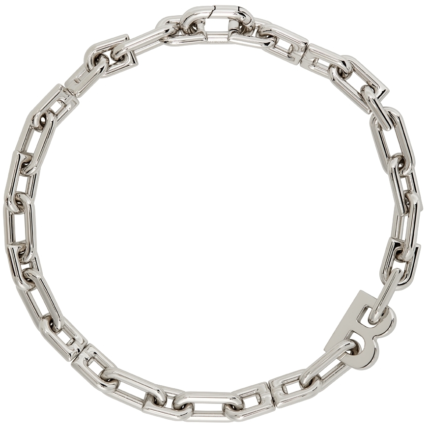 Balenciaga Silver Thin B Chain Necklace