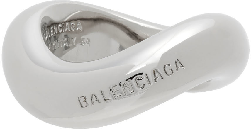 Balenciaga Loop Engraved Ring In Silver