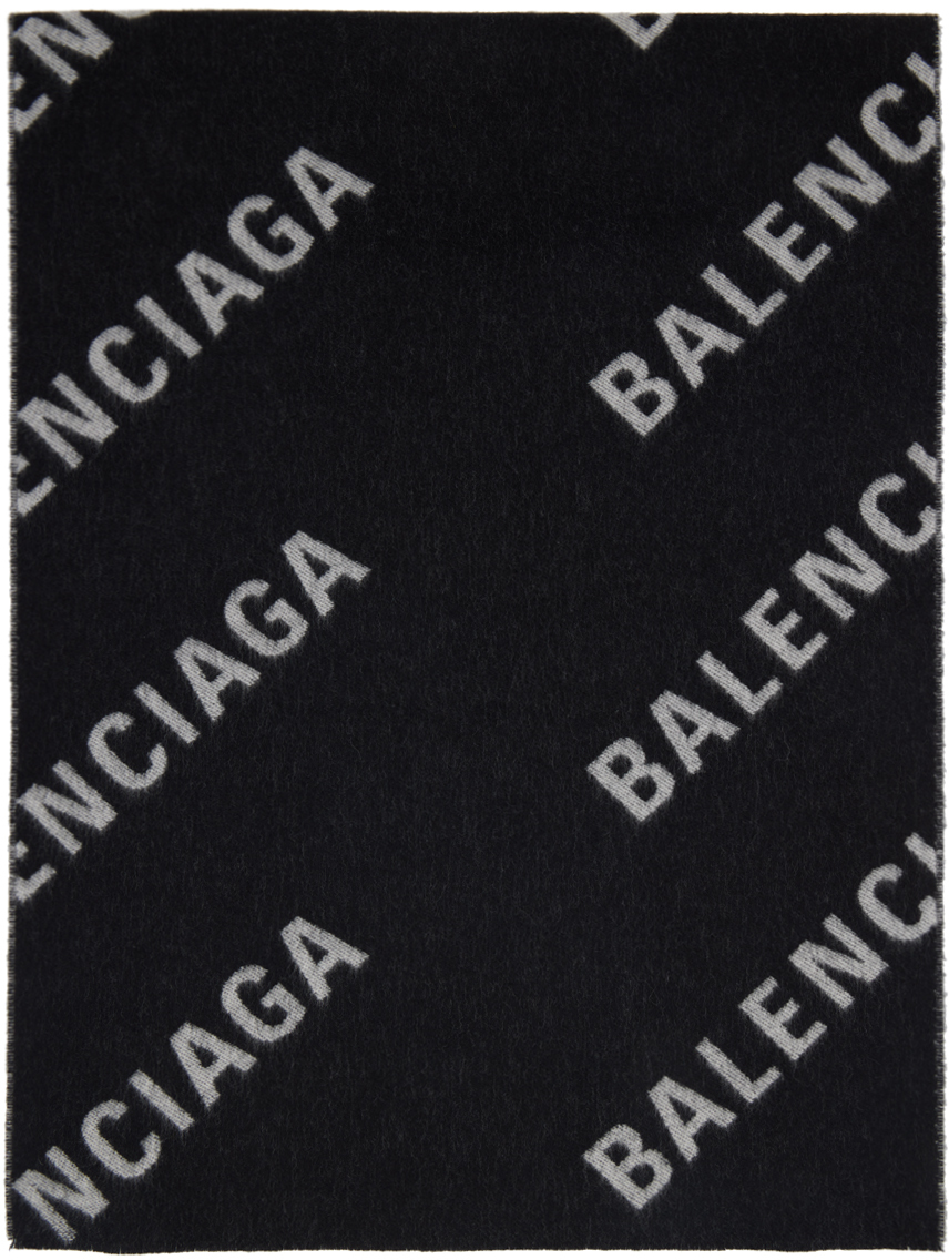 Balenciaga: Gray & Black Allover Macro Scarf | SSENSE Canada