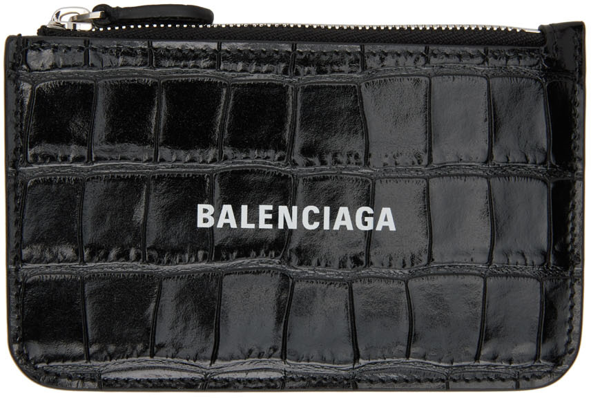 Balenciaga Black Croc Cash Long Card Holder
