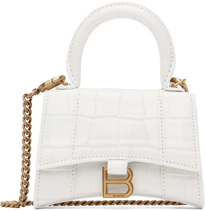 BALENCIAGA  Croc Embossed Mini Hourglass Bag  Women  White 9016   Flannels