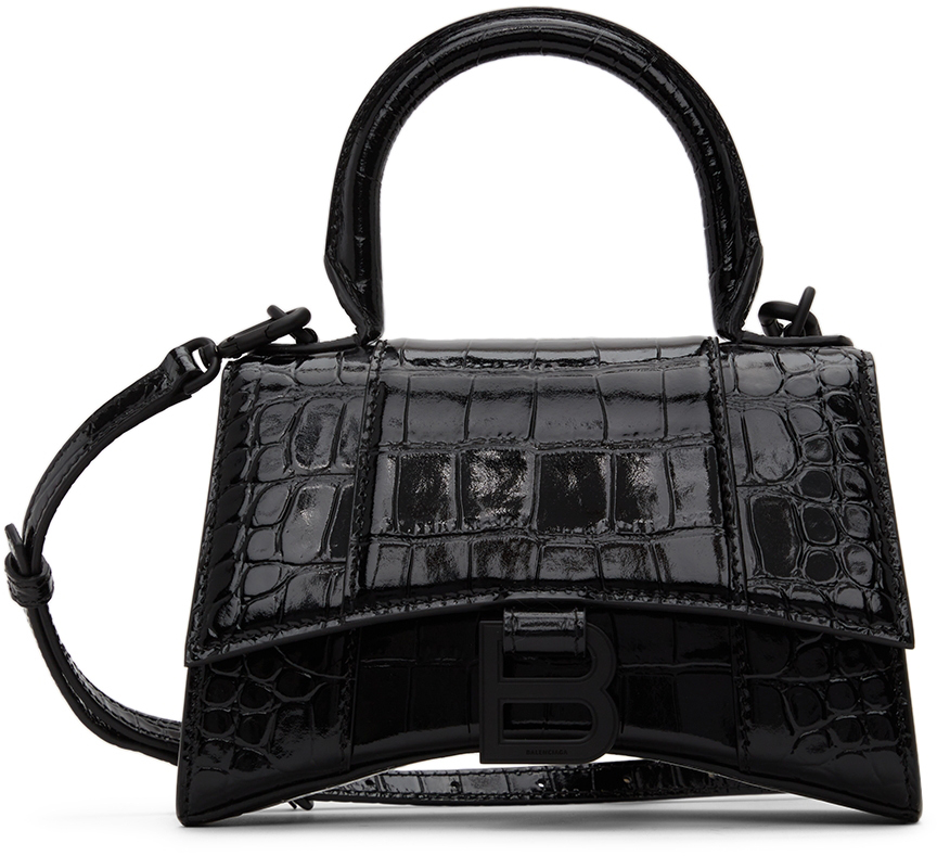 Balenciaga: Black XS Hourglass Top Handle Bag | SSENSE