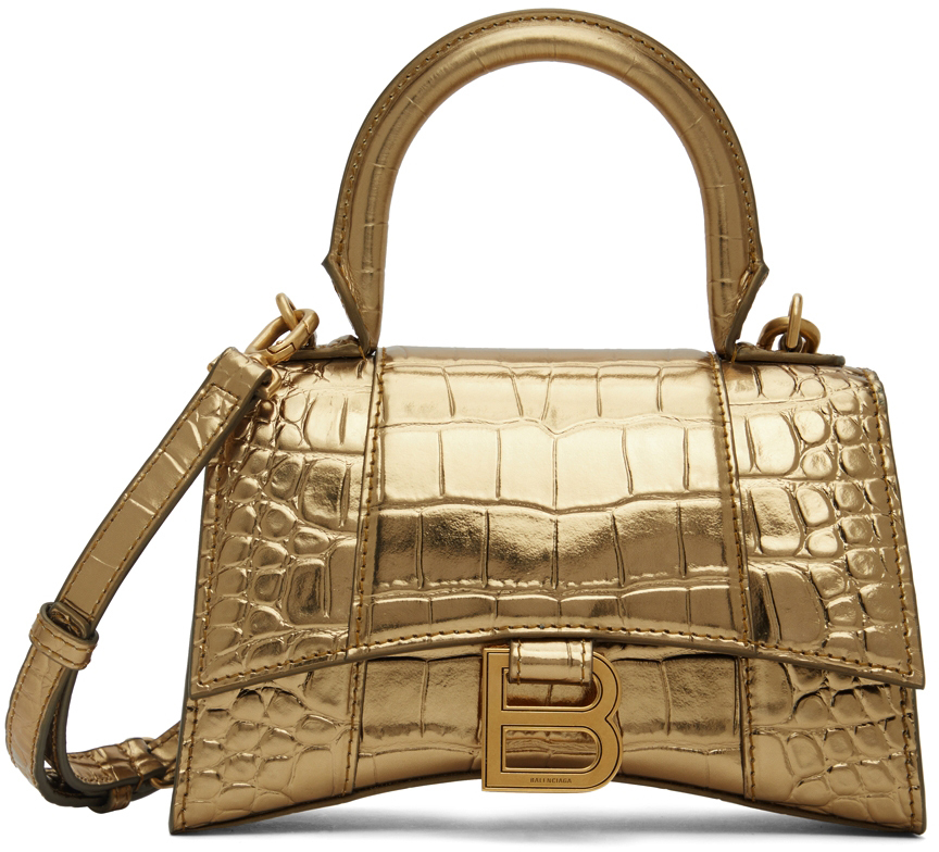 Balenciaga: Gold Croc XS Hourglass Bag | SSENSE UK