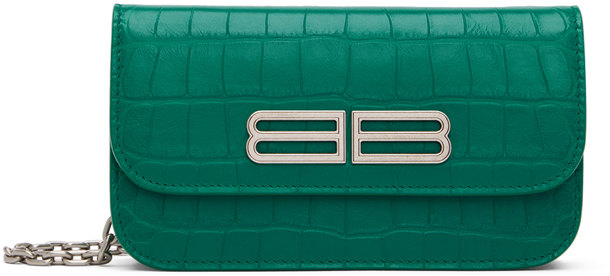 Balenciaga Green Croc Gossip Wallet Bag