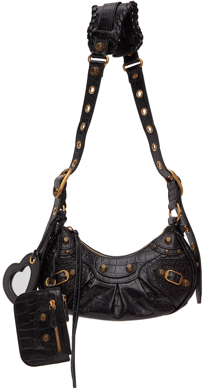 Balenciaga Black Croc XS 'Le Cagole' Shoulder Bag