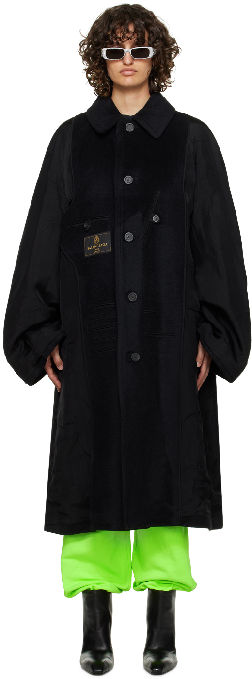Balenciaga Black Inside Out Coat In 0100 Black