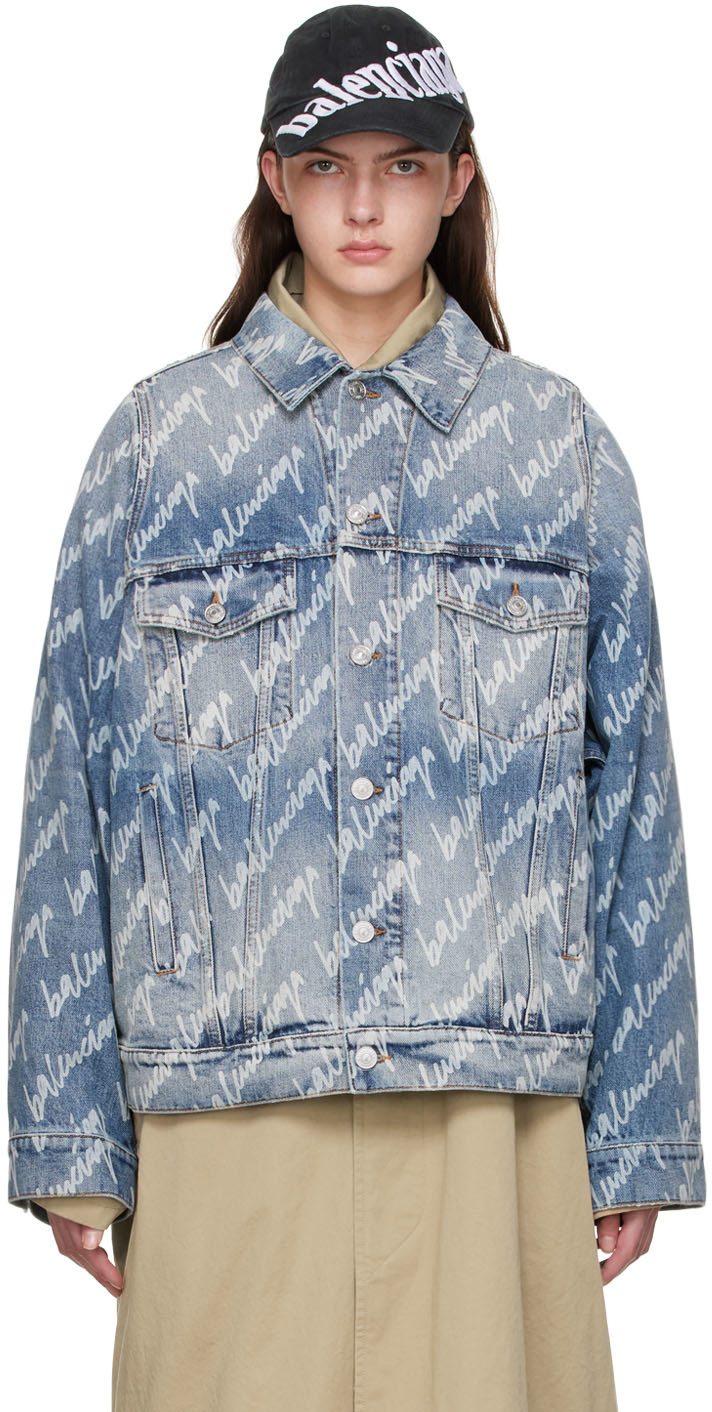 BALENCIAGA Bb Monogram Denim Jacket - Blue for Women