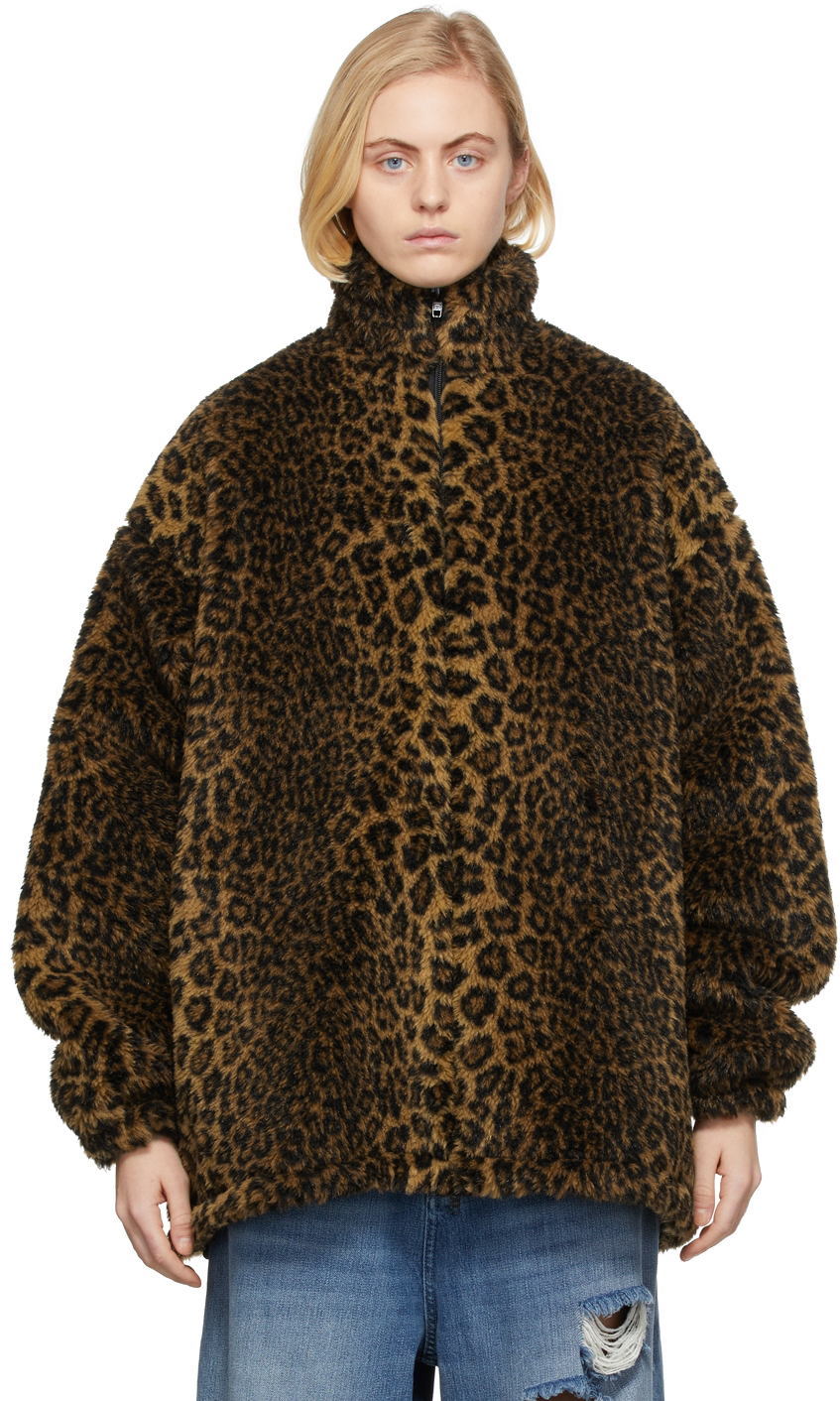 Balenciaga Beige Leopard Zip-Up Jacket
