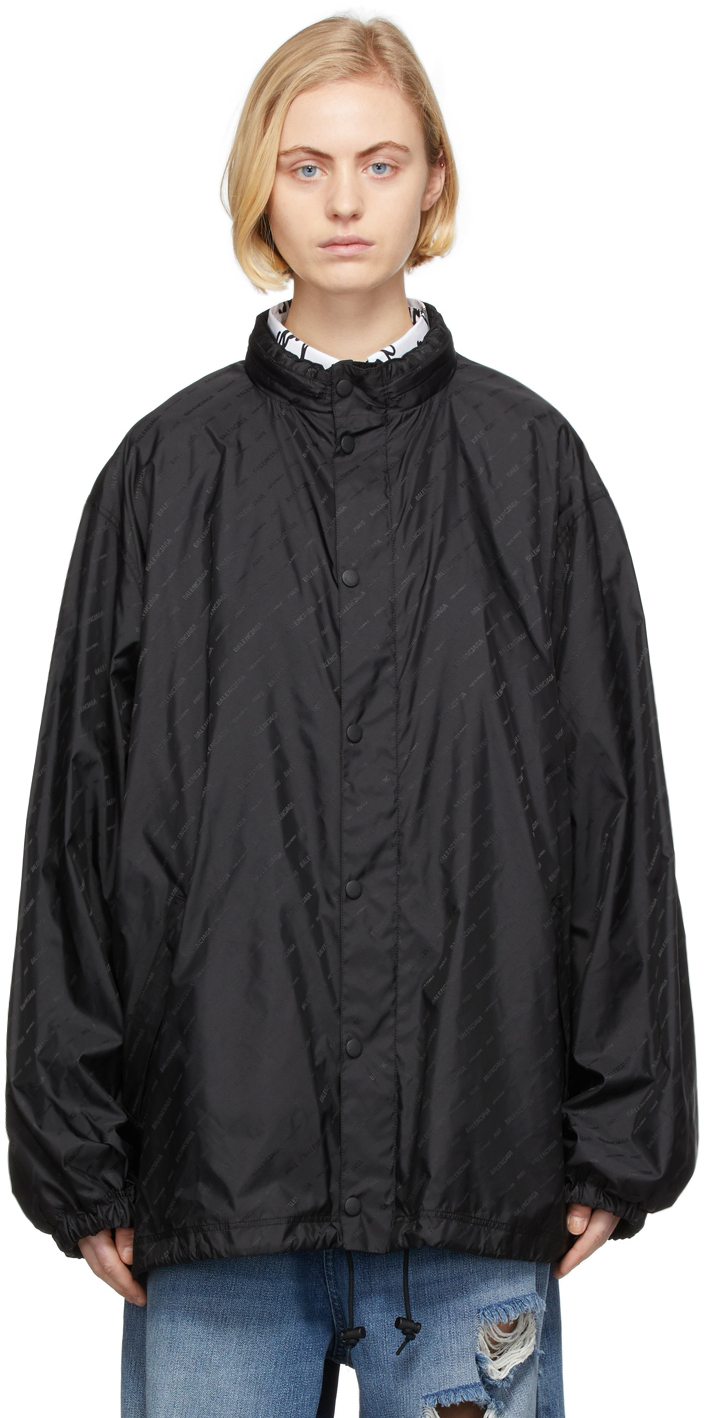 Balenciaga Black Allover Logo Rain Jacket