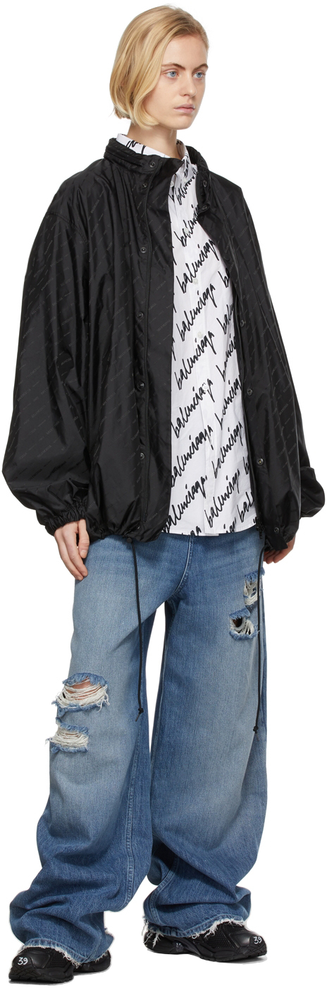 Balenciaga Black Allover Logo Rain Jacket | Smart Closet