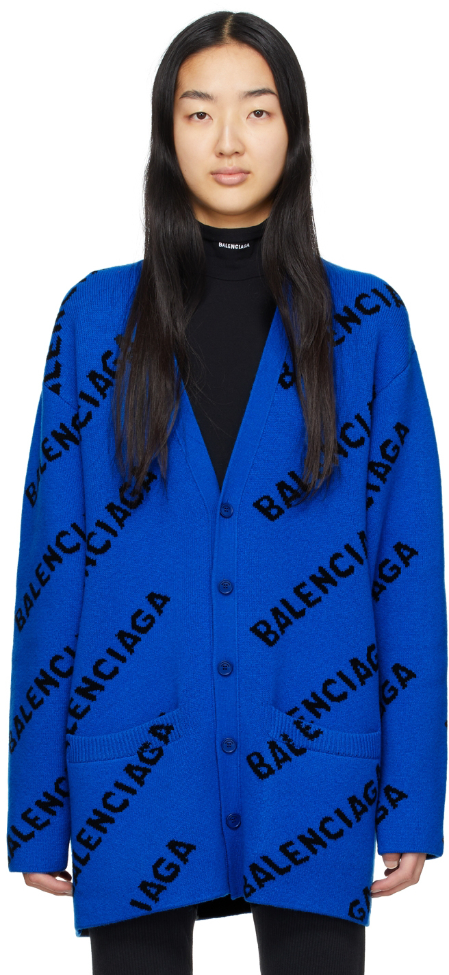 Balenciaga Blue Allover Logo Cardigan