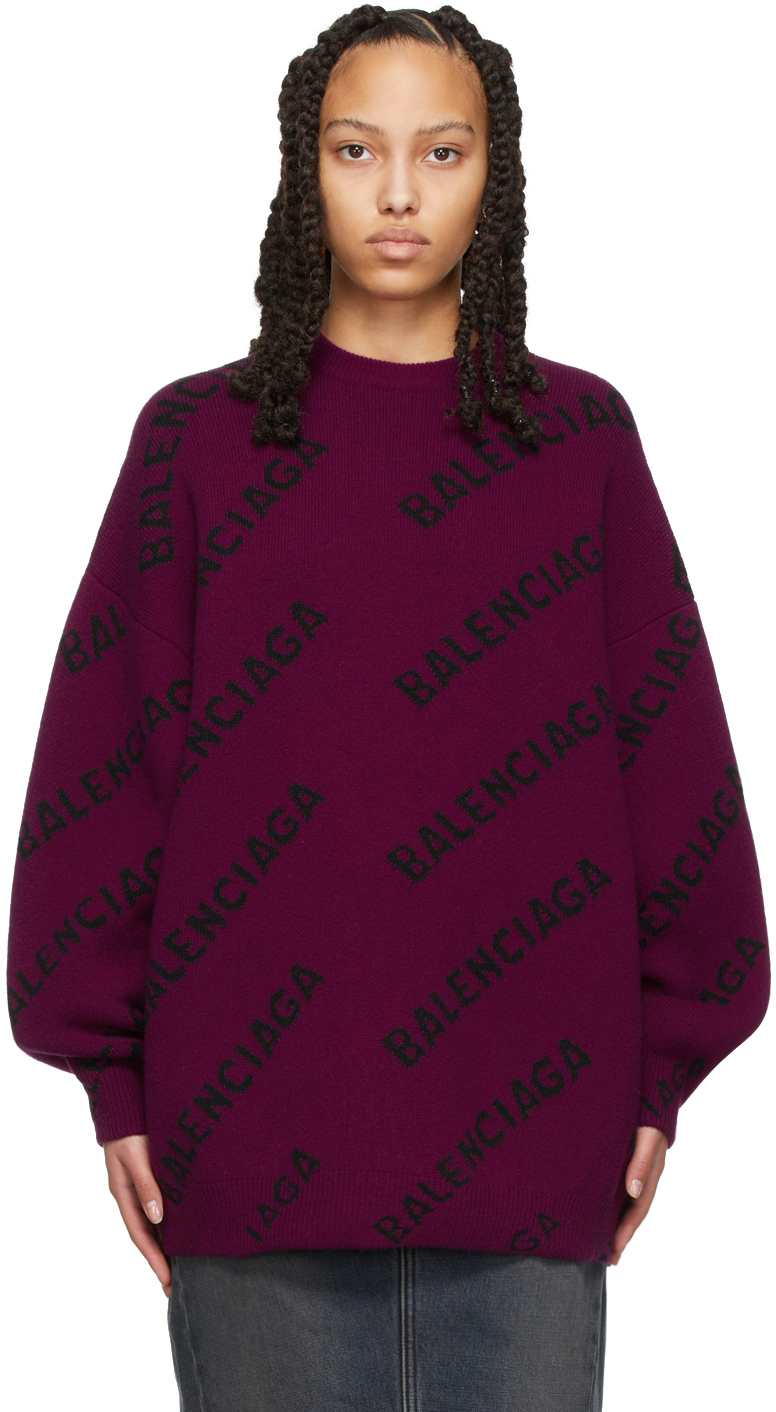 Zoom ind hinanden Sygeplejeskole Balenciaga: Purple All Over Logo Sweater | SSENSE