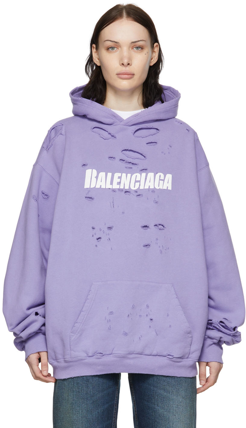 Balenciaga: Purple Cotton Hoodie | SSENSE