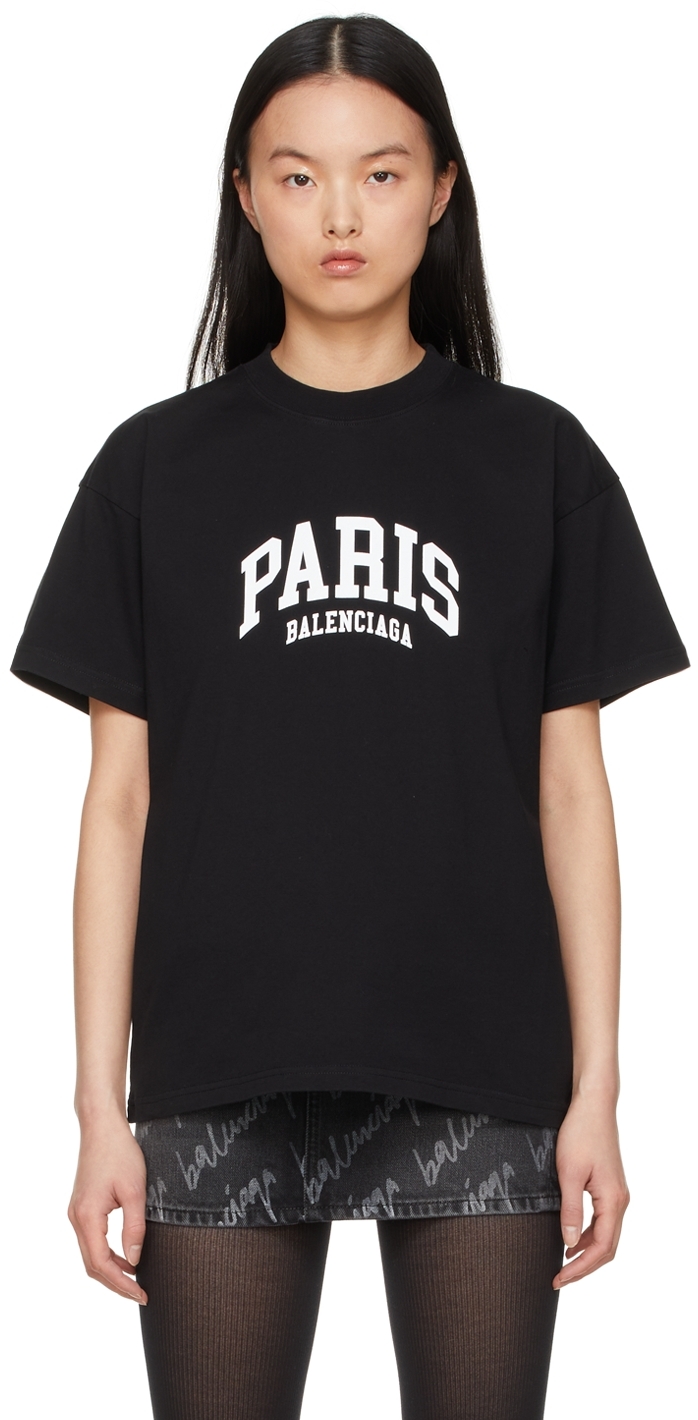 Balenciaga: Black Paris T-Shirt SSENSE