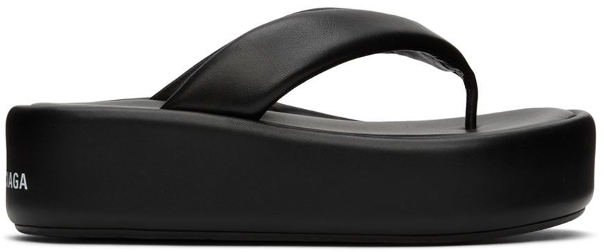 Balenciaga Shoe  Sandals Oval Flat Black Logo in black 826606