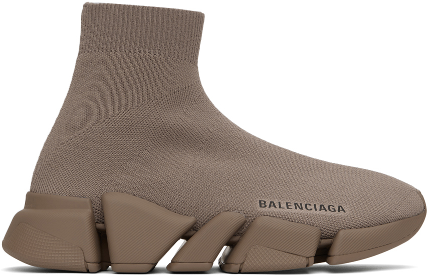 Balenciaga Brown Knit Fabric Speed Trainer Sneakers Size 37
