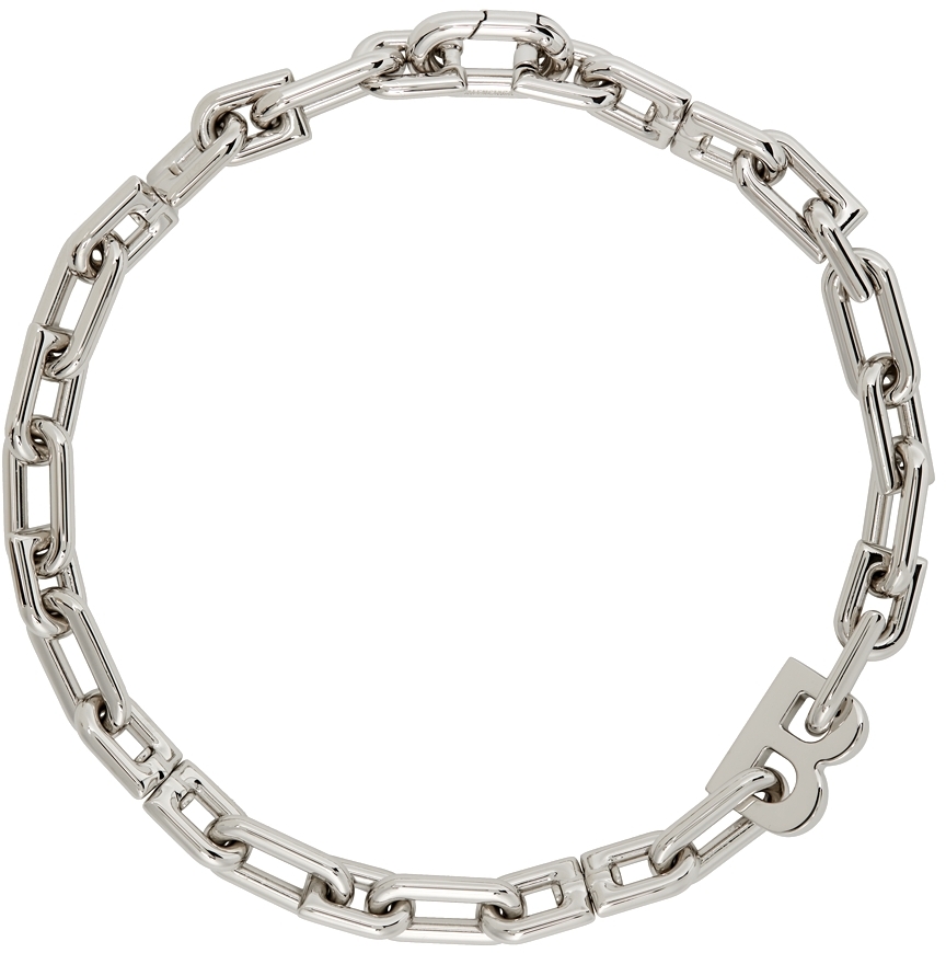 Balenciaga Silver Thin B Chain Necklace Ssense