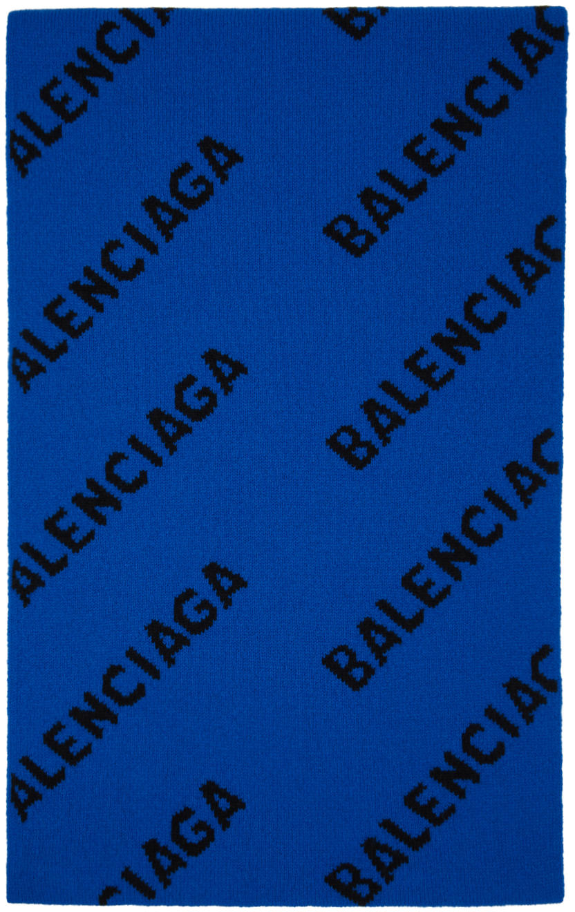 Balenciaga Blue Allover Logo Scarf In 3964 Blue/b