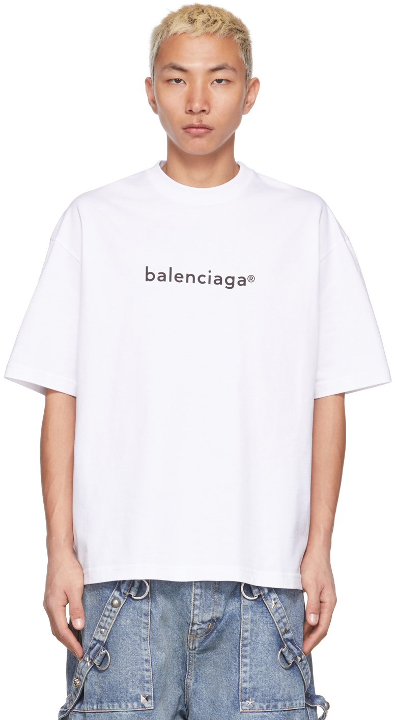 White Copyright Logo T-Shirt by Balenciaga on Sale