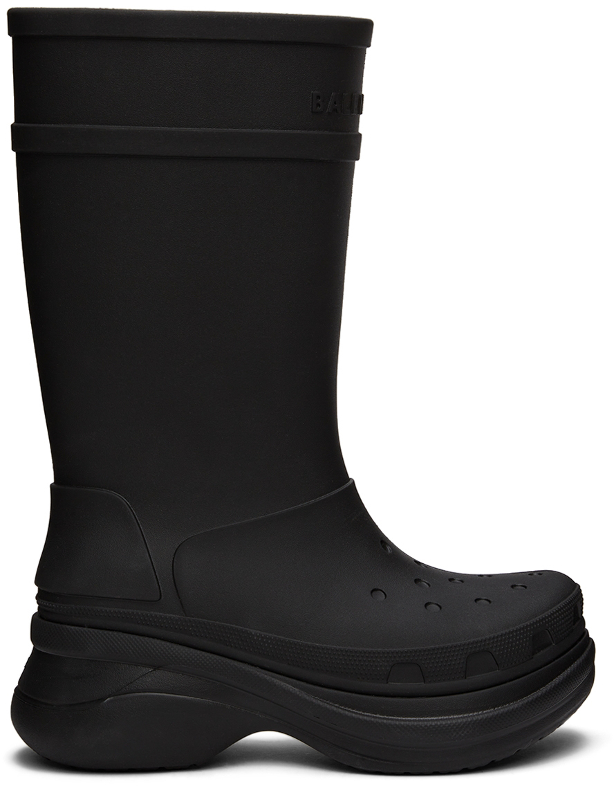 Balenciaga Black Crocs Edition Rubber Boots In 1000 Black | ModeSens