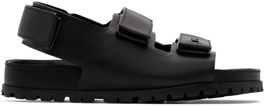 Juun.J Black Leather Flat Sandals