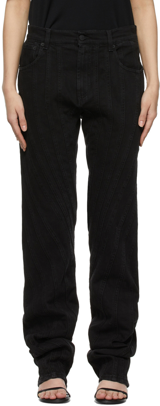 Mugler Seam-embellished Straight-leg High-rise Stretch-denim Jeans In Black