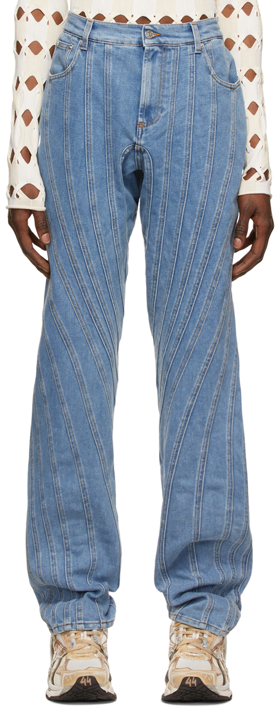 Mugler Blue Spiral Jeans In 2903 Light Medium Bl