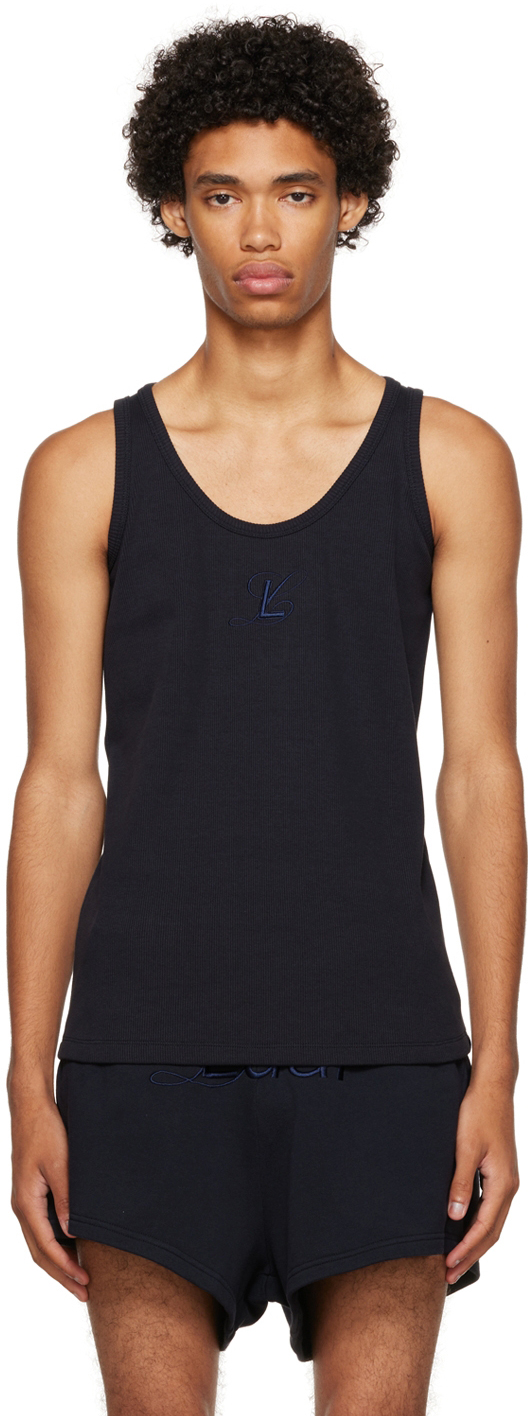 Luar: Navy Ribbed Tank Top | SSENSE Canada