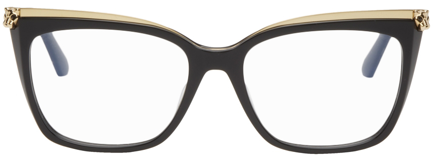 Cartier Black & Gold 'Panthère de Cartier' Cat-Eye Glasses