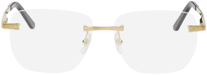 Cartier Gold Rectangular Optical Glasses In 001 | ModeSens