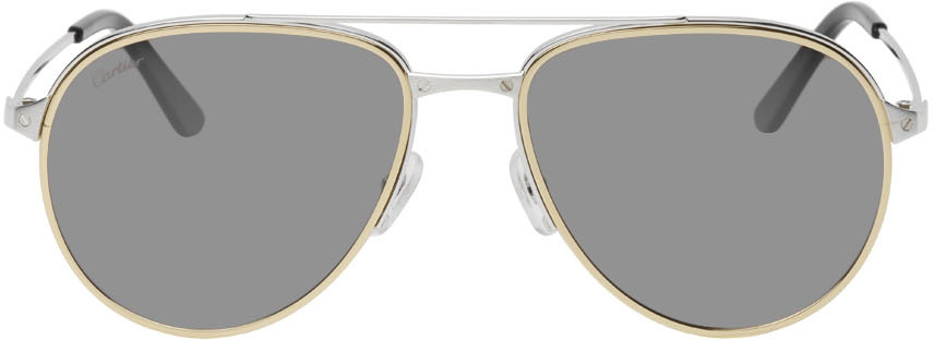 Cartier Silver & Gold Santos de Cartier Aviator Sunglasses