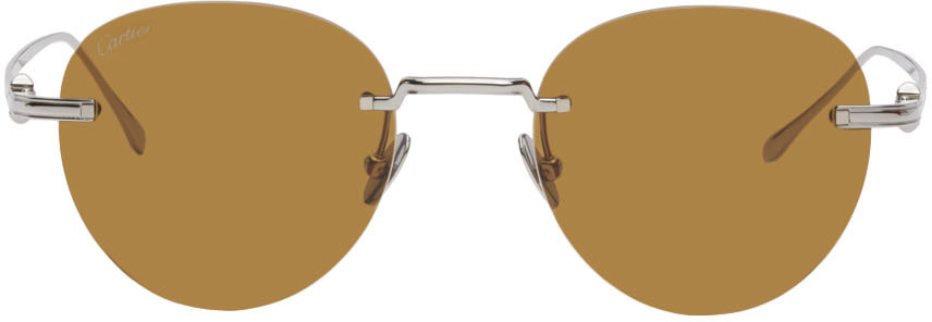 Cartier Ct0331s Ruthenium Male Sunglasses In 003 Brown