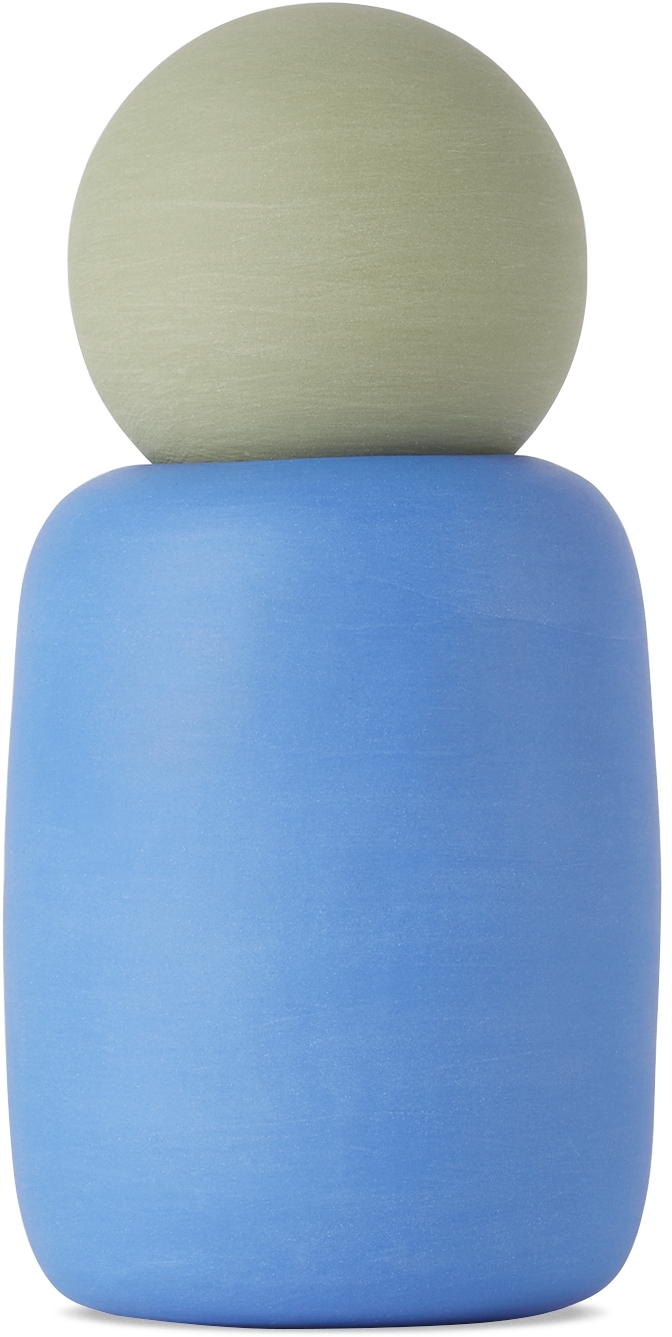 Åben Blue & Green Porcelain O Jar In Blue Base / Green Li
